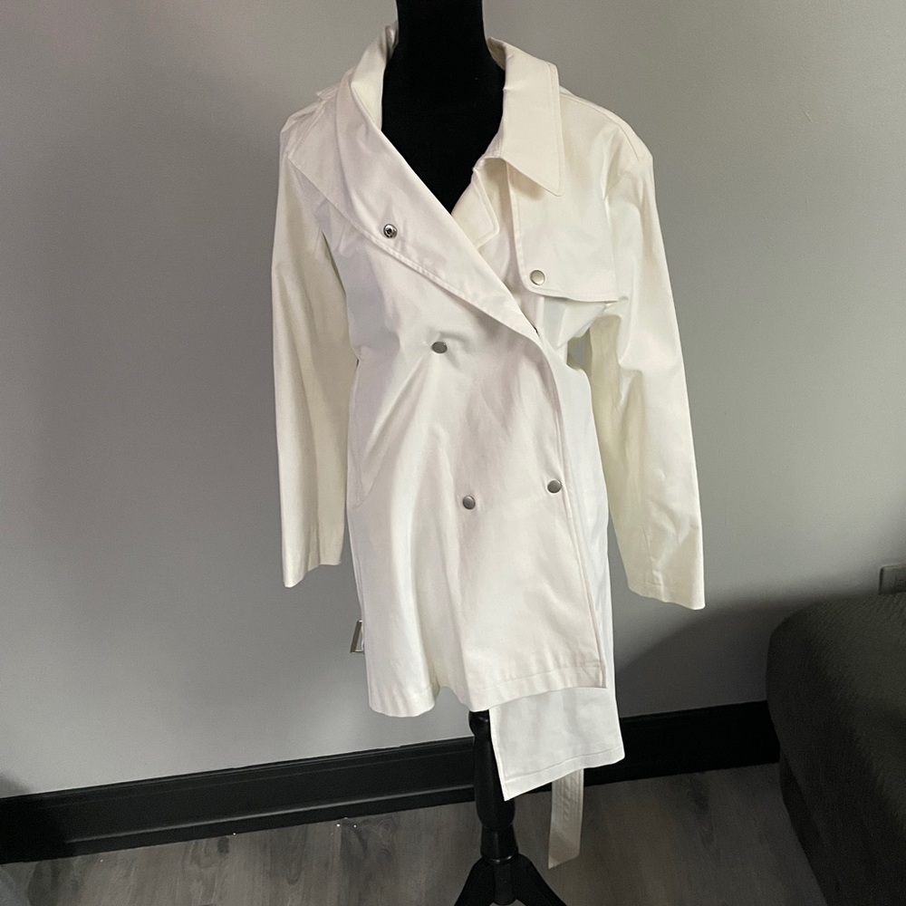 Mark Shale white waterproof rain trench coat jacket mid length small Garment bag